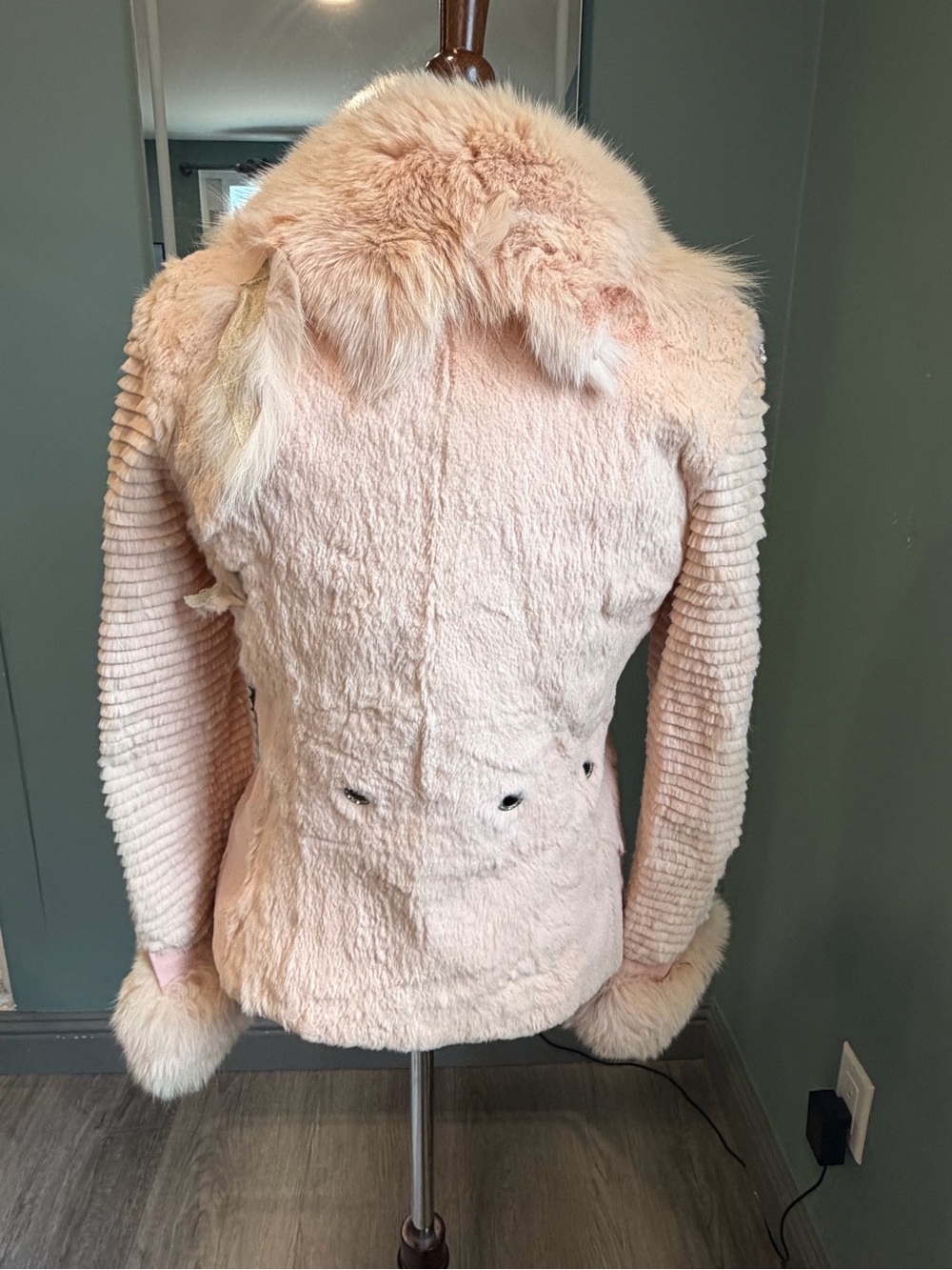 Pink Fox Fur Collar Rabbit Fur Jacket Y2K XS/S Repair Project - Picture 2 of 8